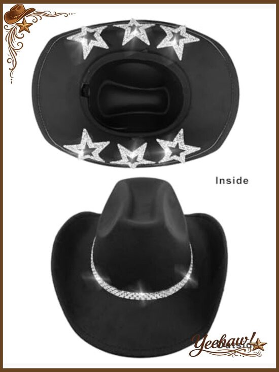 Sparkly Cowboy Hat with Rhinestone Belt & 6 Stars, Includes Sunglasses &